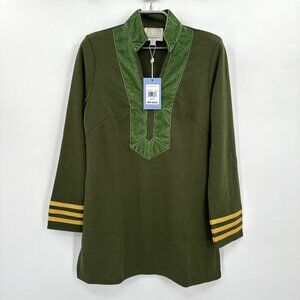 Sail to Sable Dark Green Velvet Trim Tunic Top sz S Small NWT Long Sleeve $218